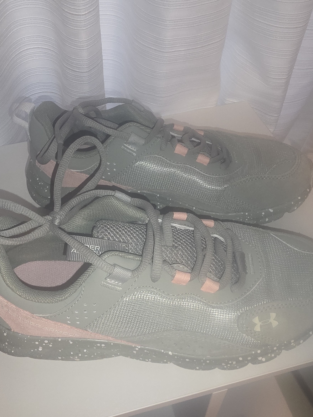 Under Armour Womens Olive Green and Blush Pink Sport Sneakers